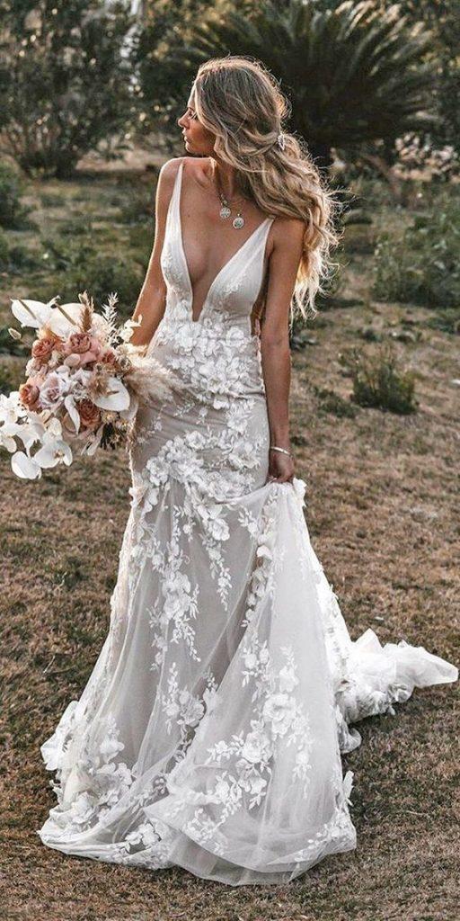 romantic bridal gowns sheath sexy deep v neckline beach tali photography