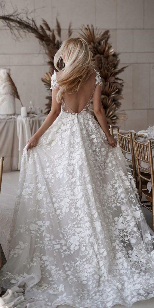 rustic lace wedding dresses a line low back floral berta