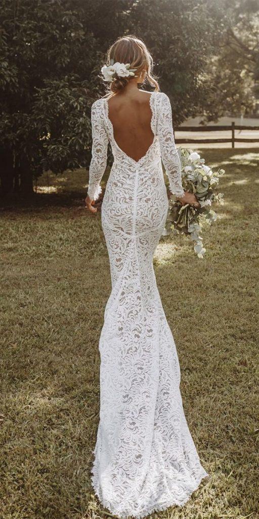  rustic lace wedding dresses sheath with long sleeves v back lace grace loves lace