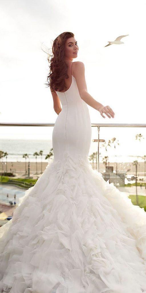satin mermaid wedding dresses simple low back with straps train ines di santo