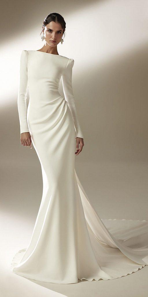 satin mermaid wedding dresses with long sleeves simple modest pronovias