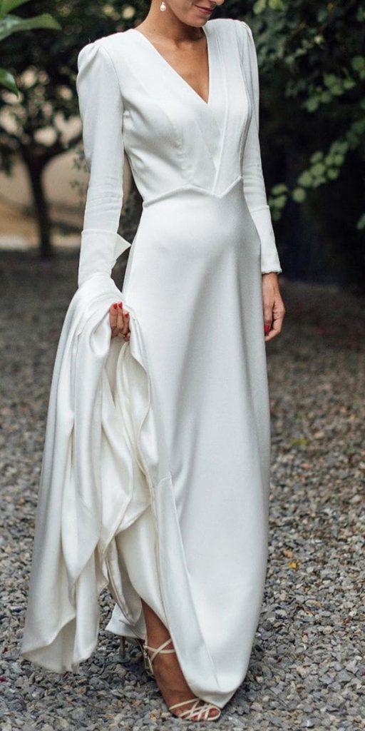 white silk long sleeve wedding dress