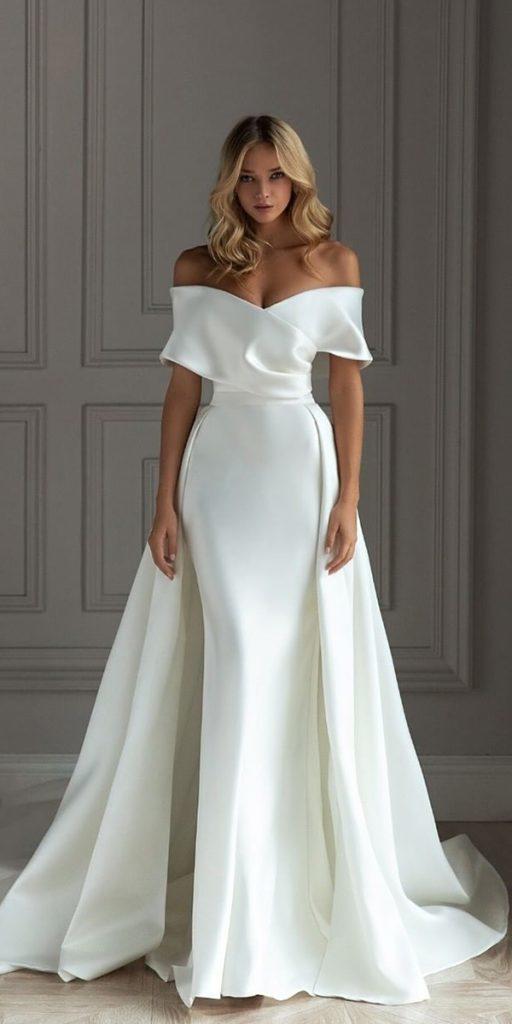 silk off shoulder wedding dress