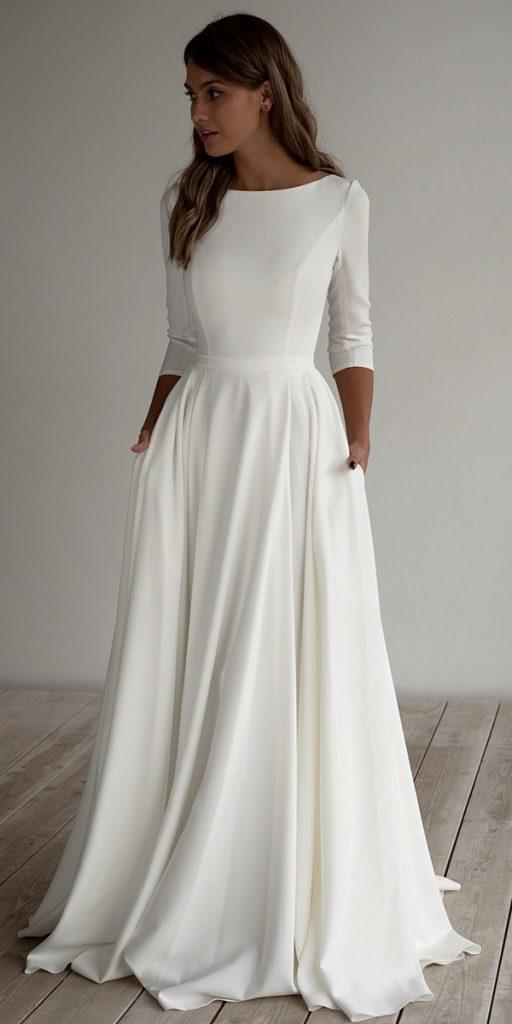  simple wedding dresses a line with long sleeves modest bottega
