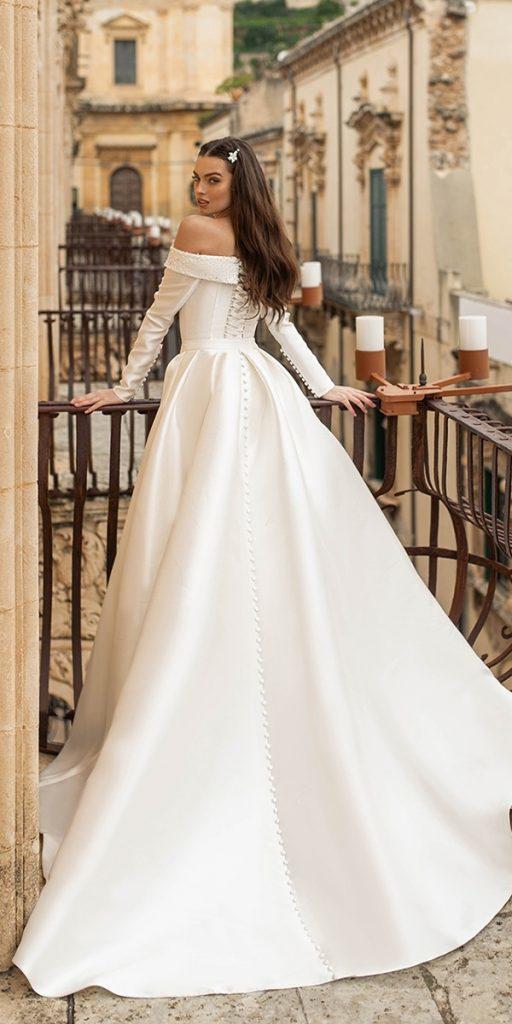 simple wedding dresses off the shoulder with long sleeves train lussanobridal
