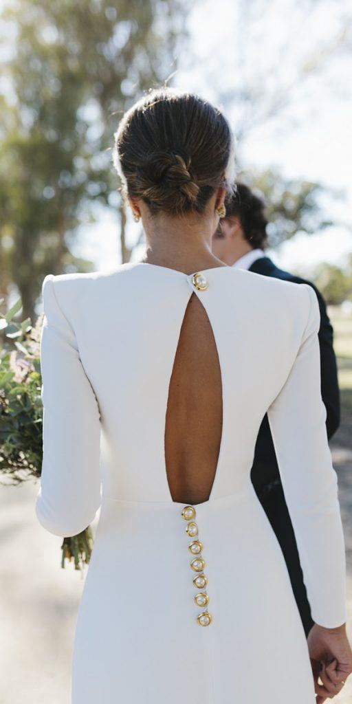 simple wedding dresses with sleeves open back with buttons lorenasanjose