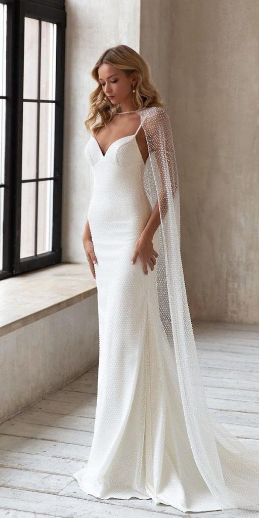 simple wedding dresses with spaghetti straps sheath simple with cape eva lendel