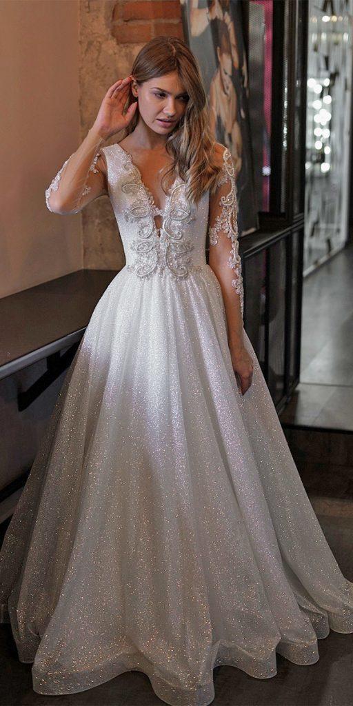 vintagelace wedding dresses a line with long sleeves v neckline olivia bottega