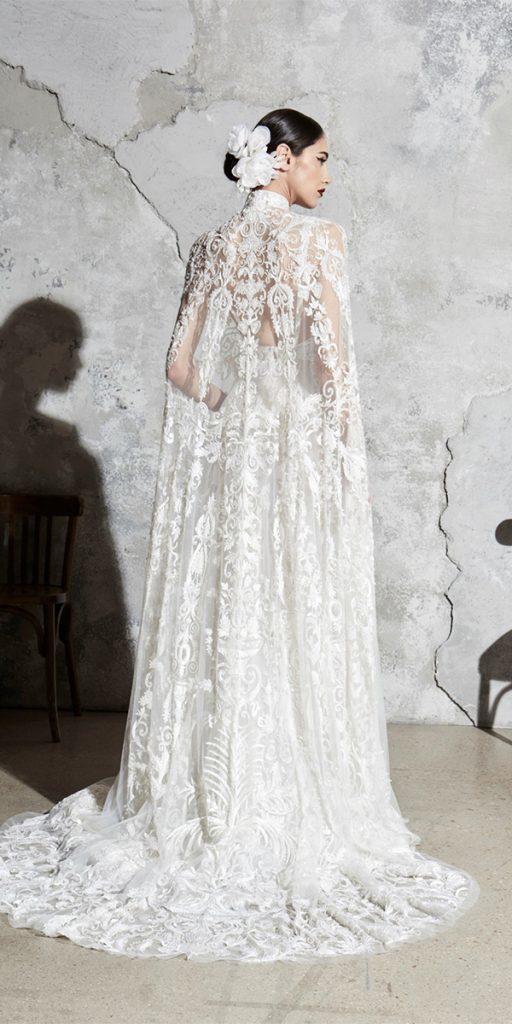 vintage lace wedding dresses with cape train zuhairmurad