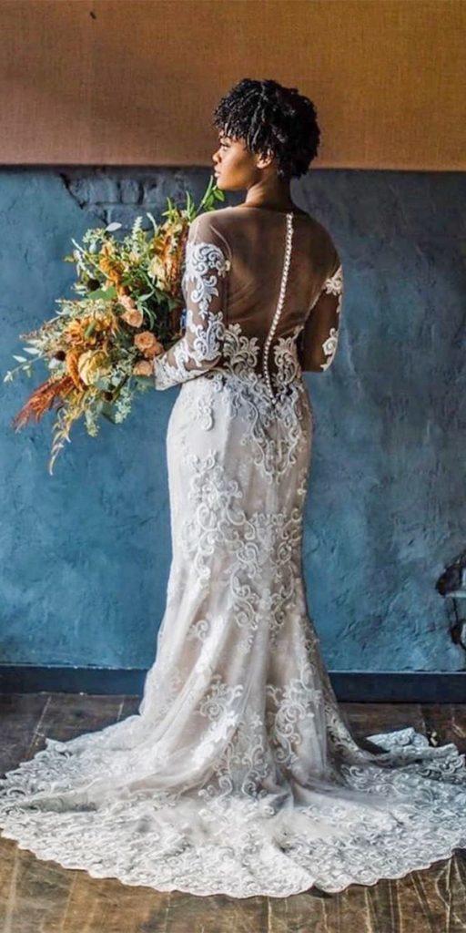 vintage lace wedding dresses with long sleeves illusion back with buttons casablancabridal
