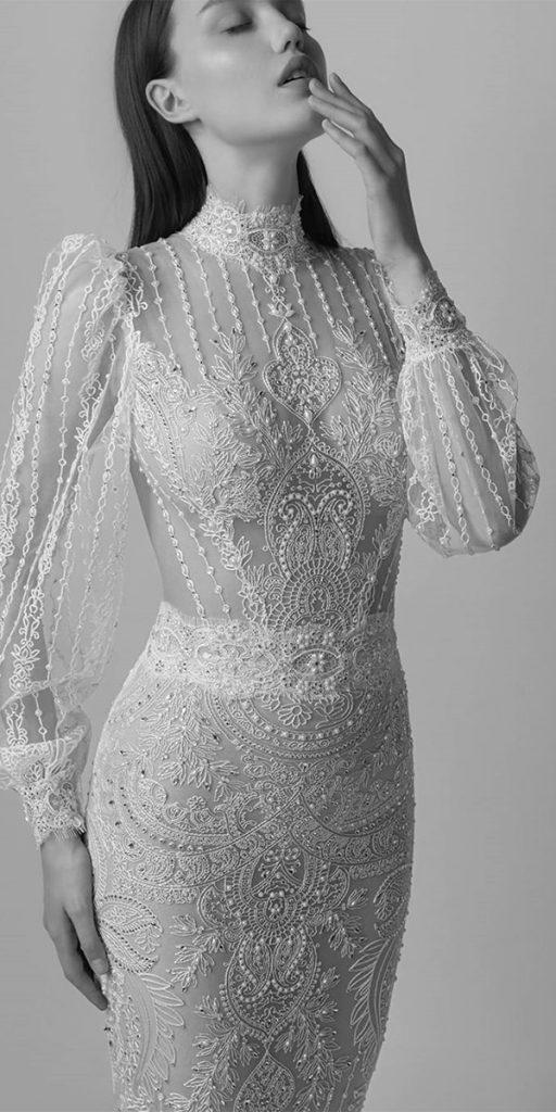 vintage lace wedding dresses with long sleeves lace high neck details lior_charchy