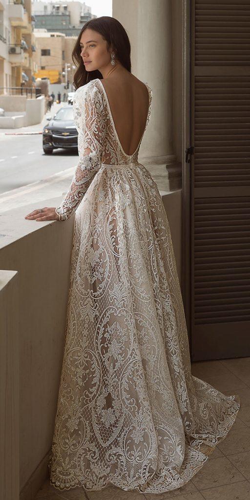 vintage wedding dresses with sleeves a line with long sleeves lace open back oved cohen
