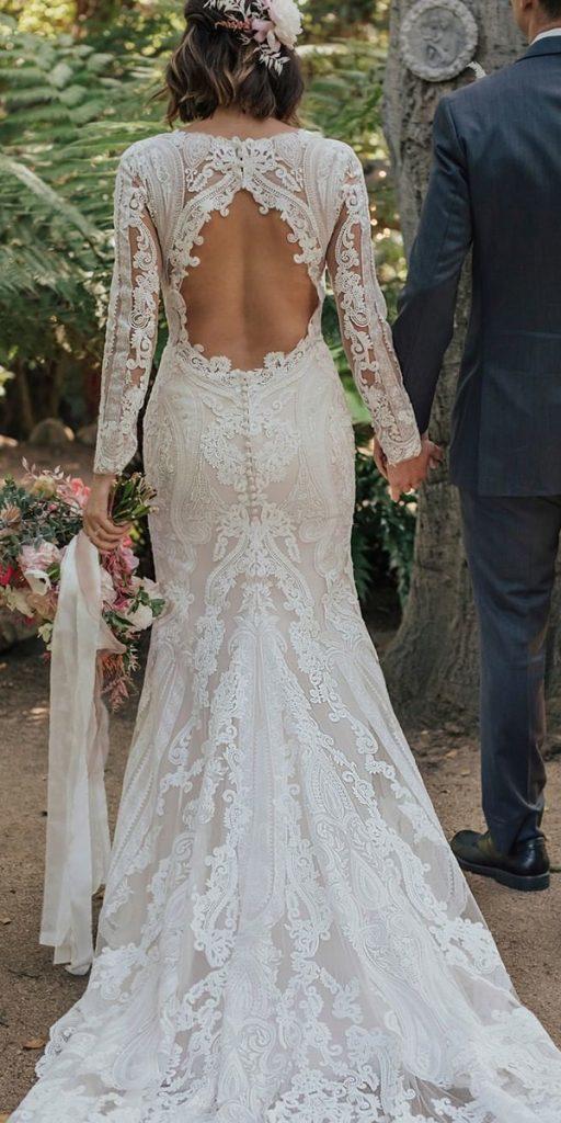 vintage wedding dresses with sleeves sheath with long sleeves open back lace badgleymischkab