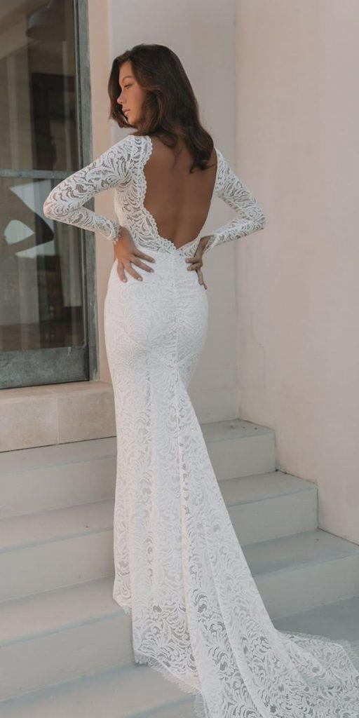 barnyard wedding dresses low back with long sleeves lace train grace loves lace