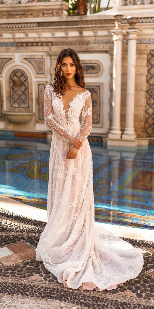 bridal gowns with sleeves a line with long sleeves lace ariabride
