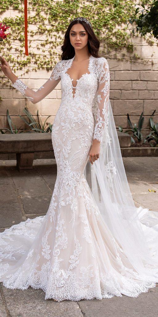 bridal gowns with sleeves with long sleeves lace mermaid pronovias