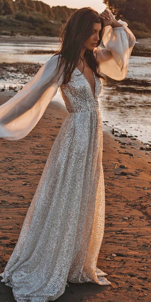 country wedding dresses a line with long sleeves beach deep v neckline tali photography