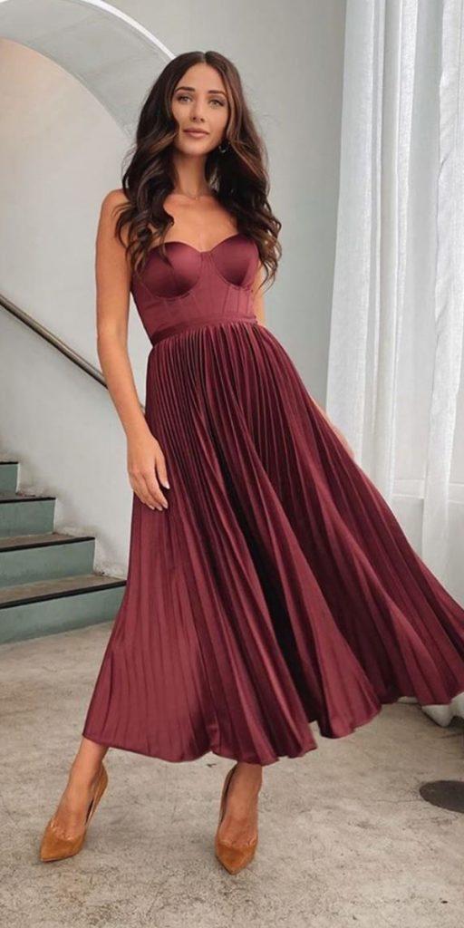 burgundy guest wedding dress