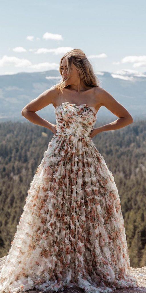 floral wedding dresses a line strapless neckline summer colored needleandthreadlondon