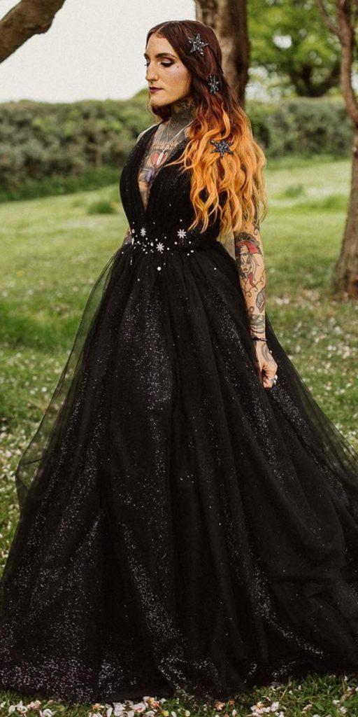 gothic wedding dresses a line sparkle simple black legendbridal