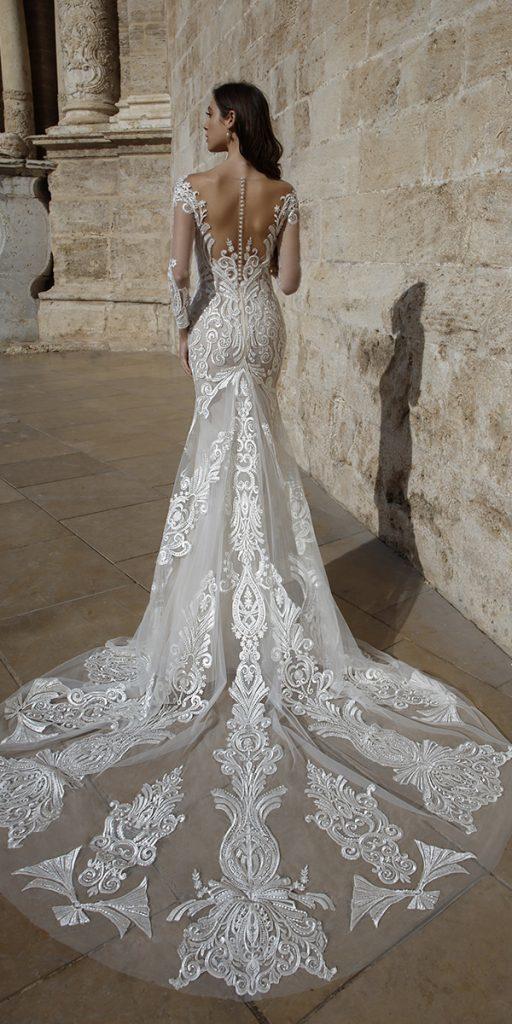lace back wedding dresses fit and flare with illusion sleeves art design