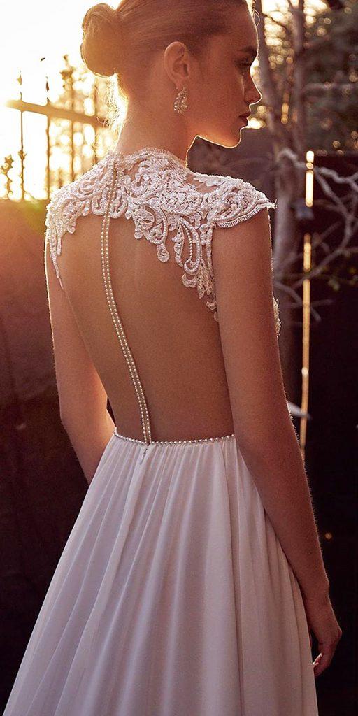 lace back wedding dresses illusion with buttons caps sleeves julievinobridal