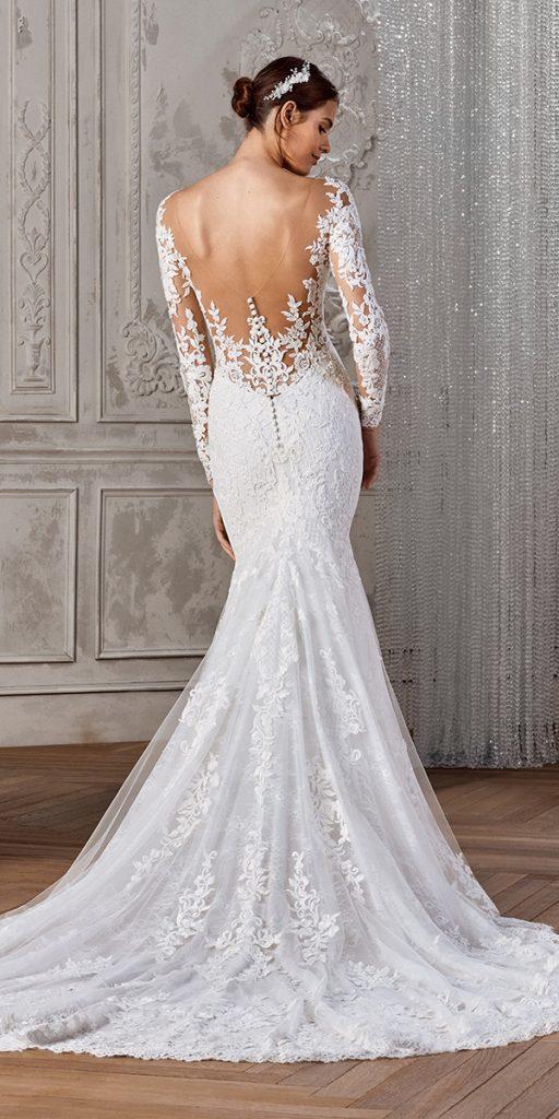lace back wedding dresses mermaid with long sleeves sexy sanpatrick