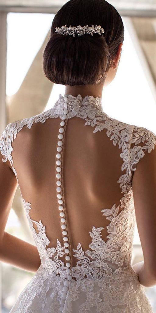 lace back wedding dresses with buttons illusion back tattoo pronovias