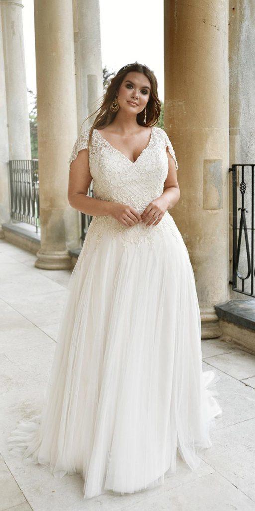 lace-plus size wedding dresses vintage with cap sleeves truebrid
