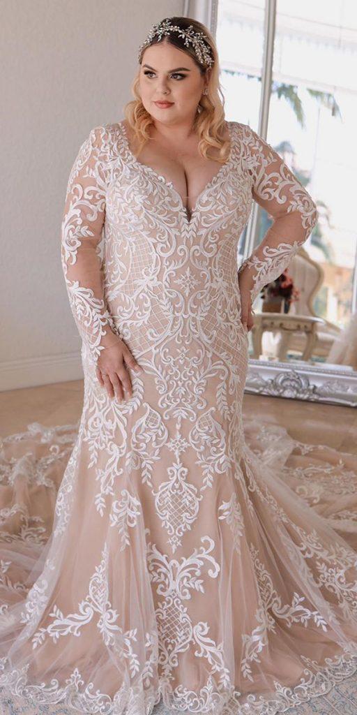 lace plus size wedding dresses with long sleeves with train maggiesotterodesigns