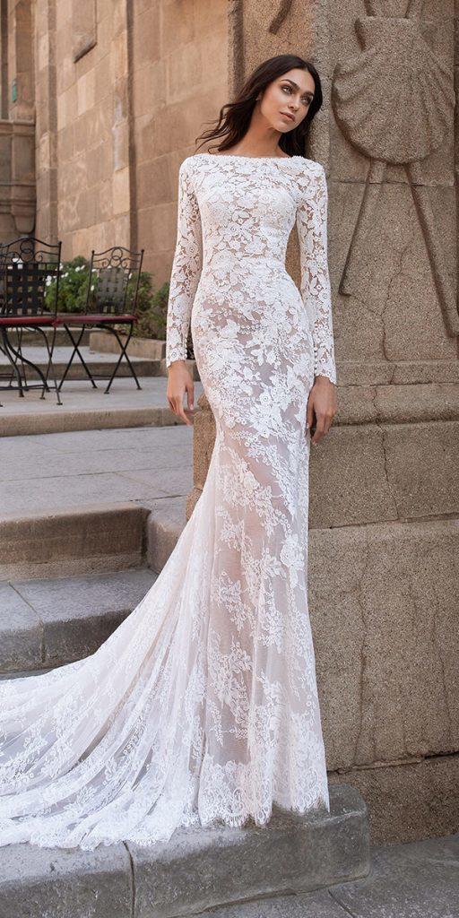 lace wedding dresses with sleeves sheath with train country pronovias