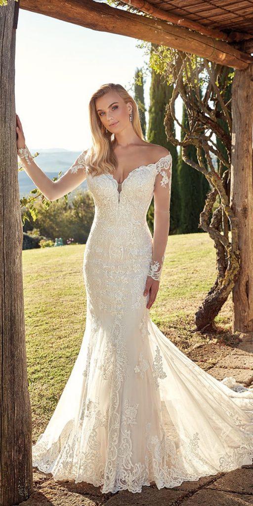mermaid wedding dresses with illusion long sleeves lace edyk