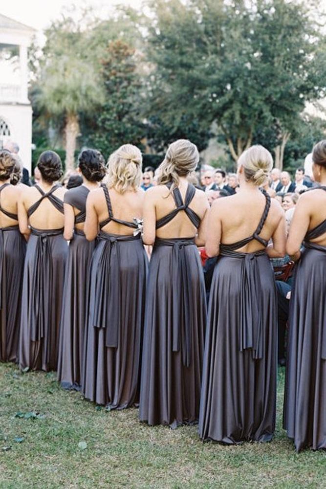 mismatched bridesmaid dresses long simple rustic two birds