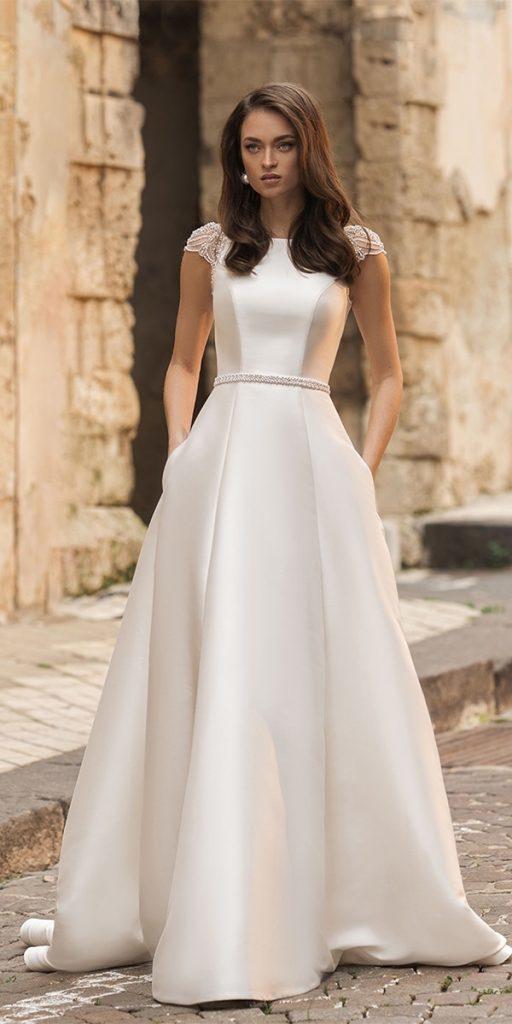modest wedding dresses a line with cap sleeves satin simple lussanobridal