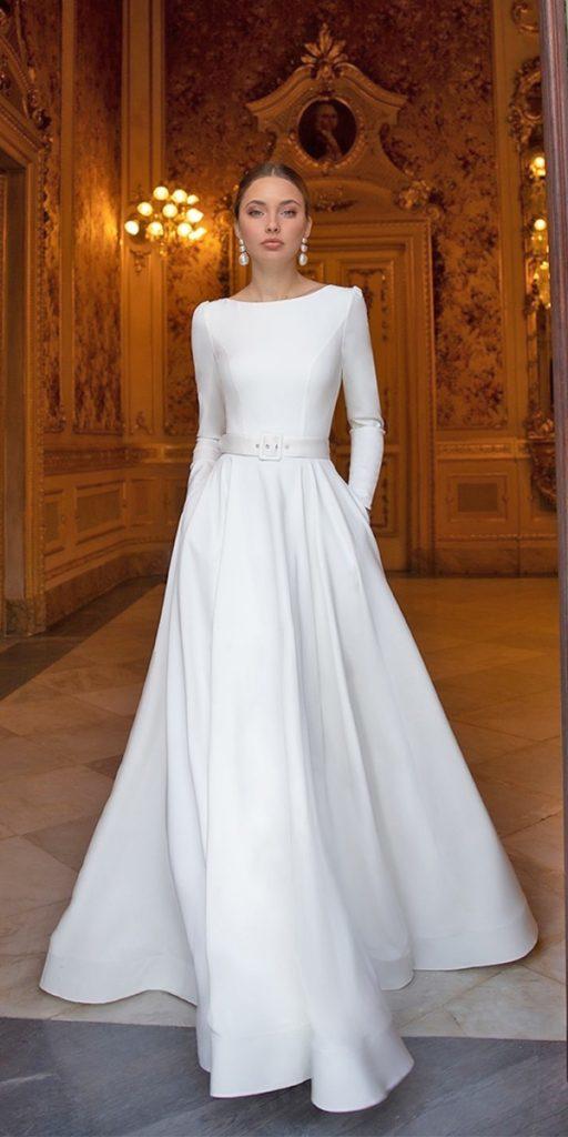 modest wedding dresses a line with long sleeves simple naviblue