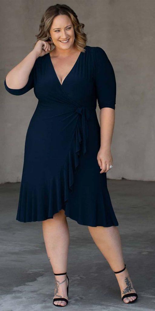 plus size mother of the bride dresses knee length with sleeves navy kiyonnacurves