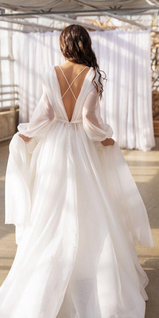 romantic bridal gowns simple with long sleeves v back dream and dress