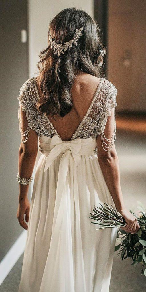 romantic bridal gowns vintage low back jeweled annacampbell