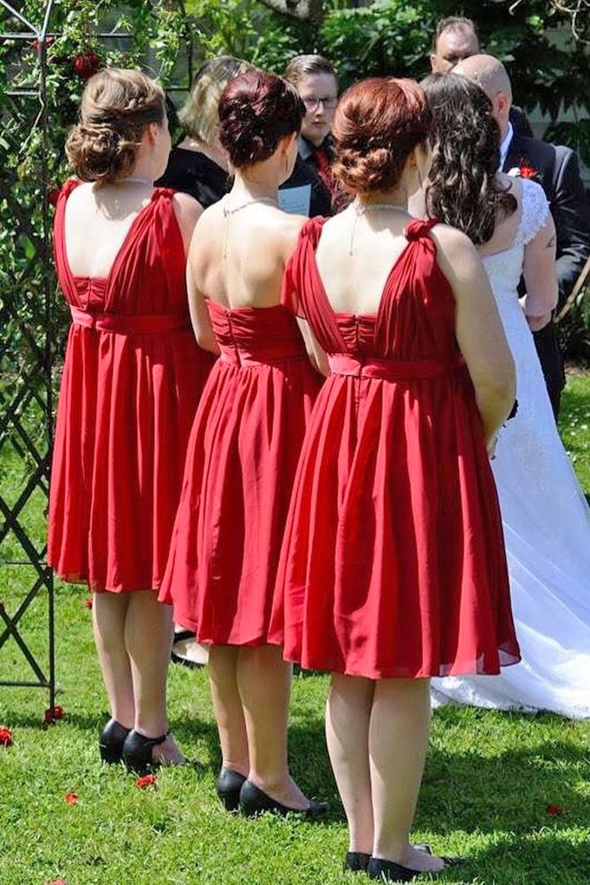 Short red hot sale bridesmaid dresses