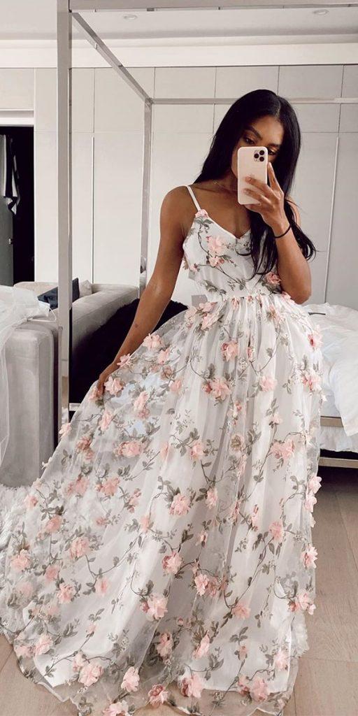 summer wedding dresses a line with spaghetti straps floral appliques lurelly