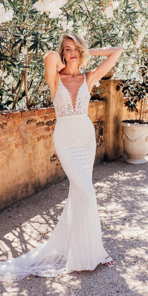 summer wedding dresses sheath deep v neckline lace with straps made with love