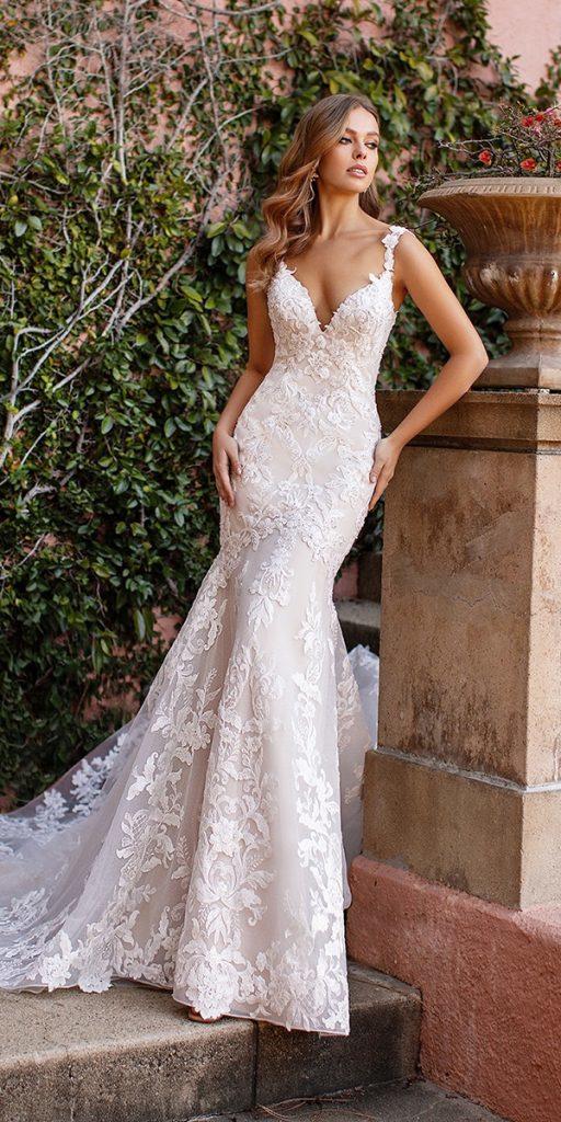 sweetheart mermaid wedding dresses lace with spaghetti straps with train val stefani