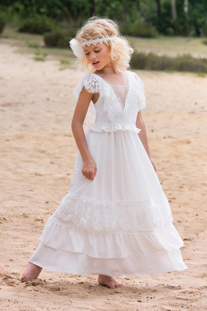 vintage flower girl dresses bohemian v neckline rustic linearaffaelli