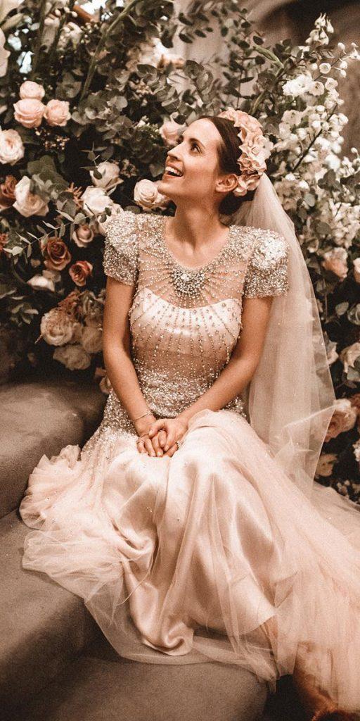 vintage wedding dresses 1920s a line with cap sleeves jeweled beaded jennypackham