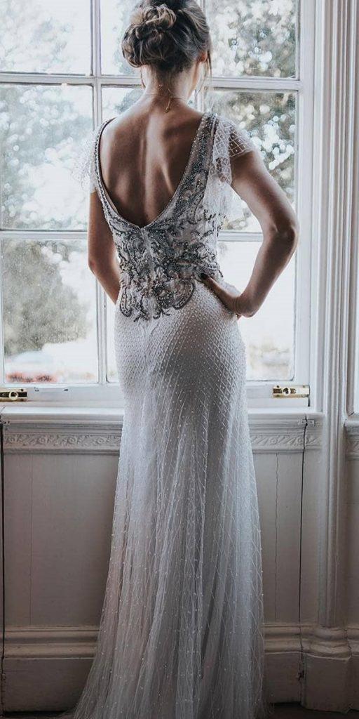 vintage wedding dresses sheath v back jeweled elizajanehowell