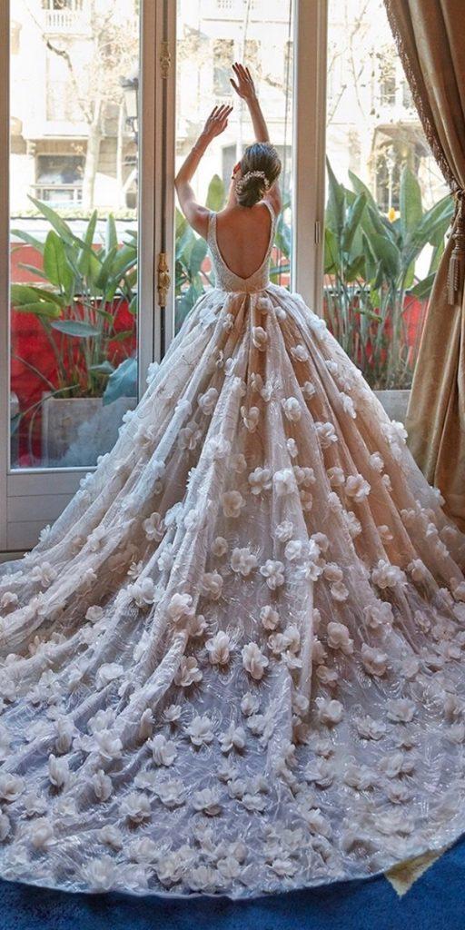 ball gown wedding dresses low back with straps floral appliques demetriosbride