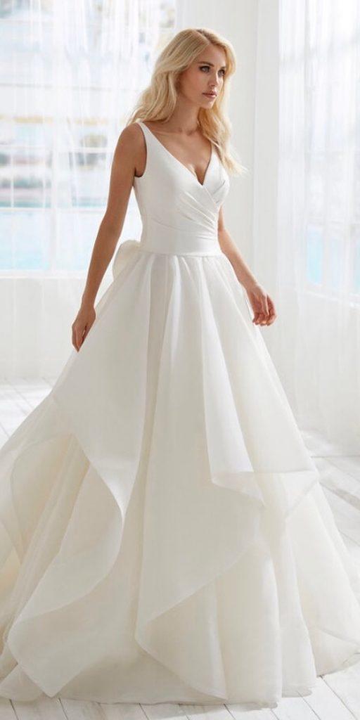 ball gown wedding dresses simple v neckline ruffled skirt randyfenoli