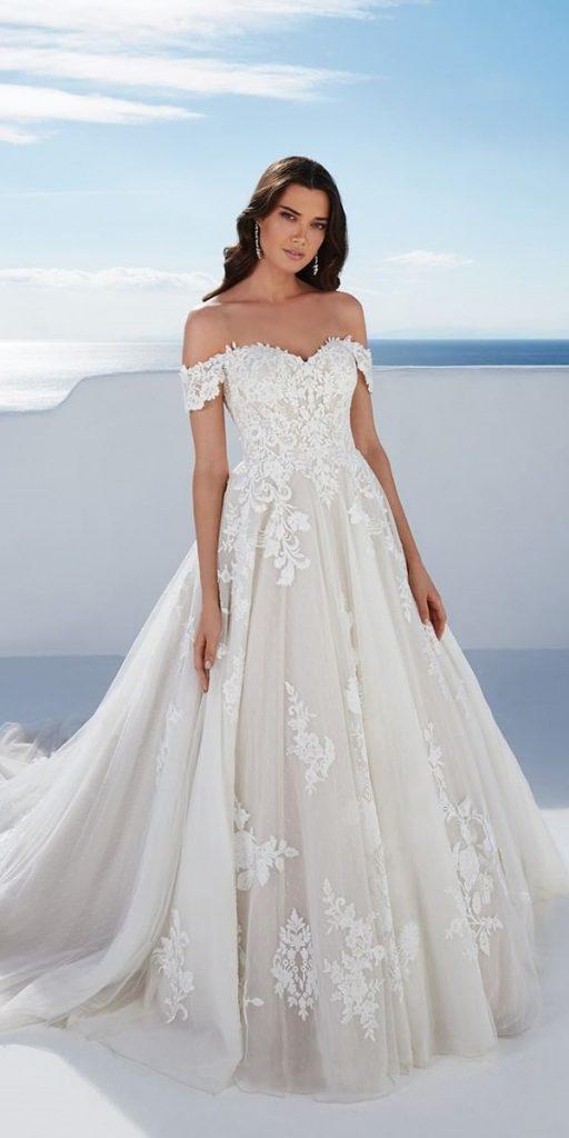 ball gown wedding dresses sweetheart neckline off the shoulder lace justin alexander
