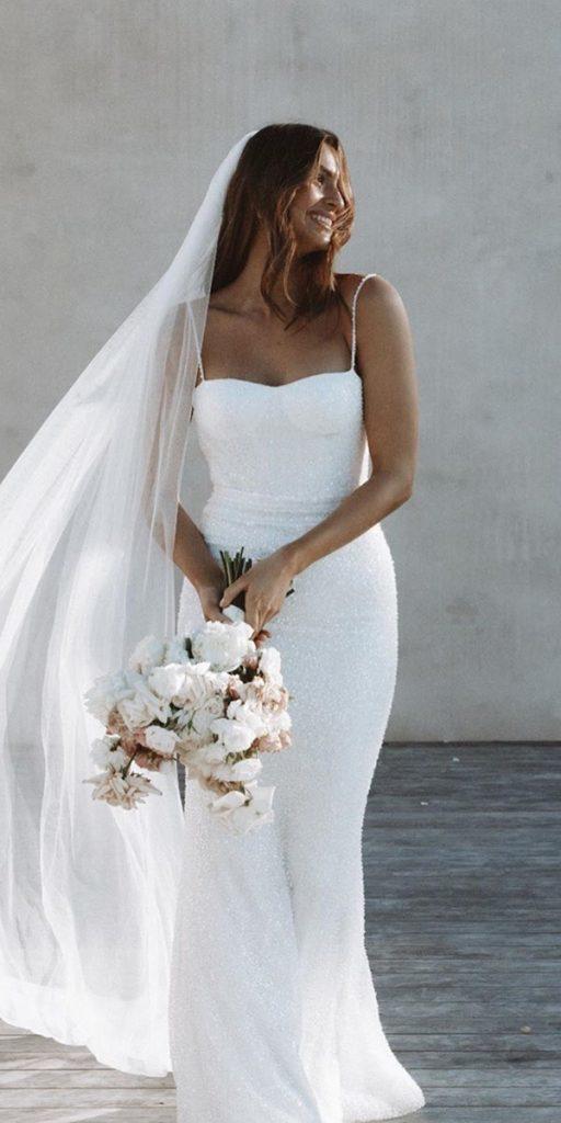 beach wedding dresses sheath with spaghetti straps sweetheart neckline made with love