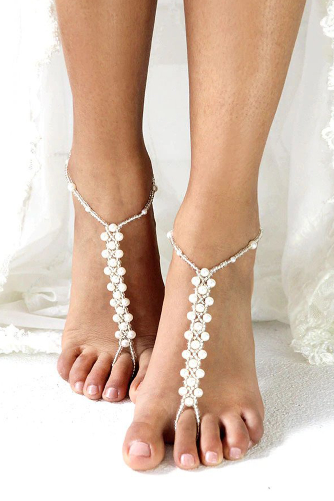 beach wedding shoes pearls forever